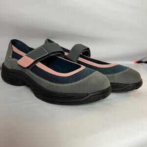 New Rockport Mary Jane Walkers Womens Size 8.5 Gray-Blue-Pink Leather & Fabric
